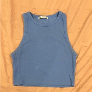 Zara Blue Ribbed Tank Top